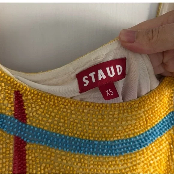 Staud Le Sable Square-Neck Beaded Mini Dress in Daffodil Dream Size XS - Picture 9 of 12